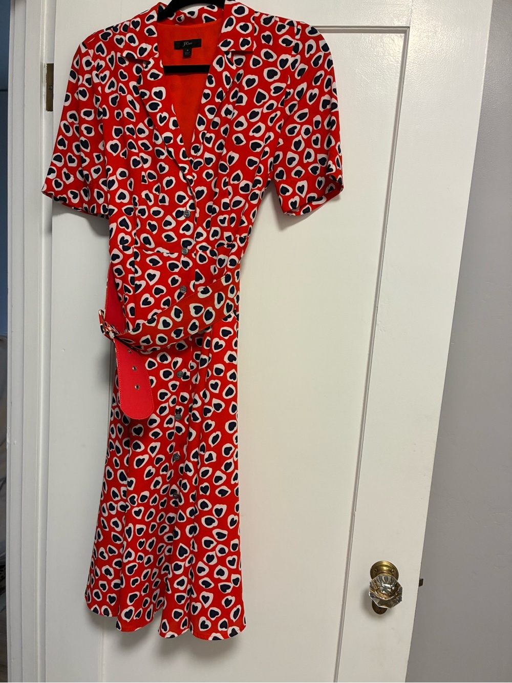 J. Crew Red Heart-Spot Faux-Wrap Midi Dress